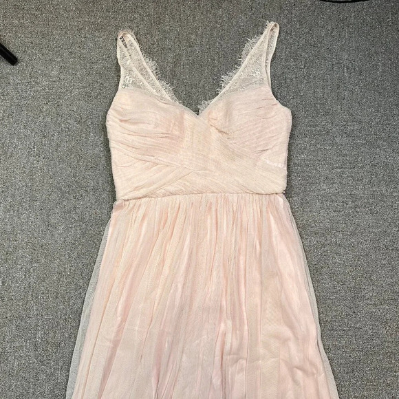 Hitherto Anthropologie BHLDN Fleur Blush Pink Lace Sleeve Bridesmaid Dress Sz 10 - Picture 2 of 9